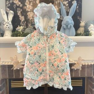 Busy Bees Smocks! Finlee Floral  Swim Coverup Zip Up Hood Terrycloth 3-6 months